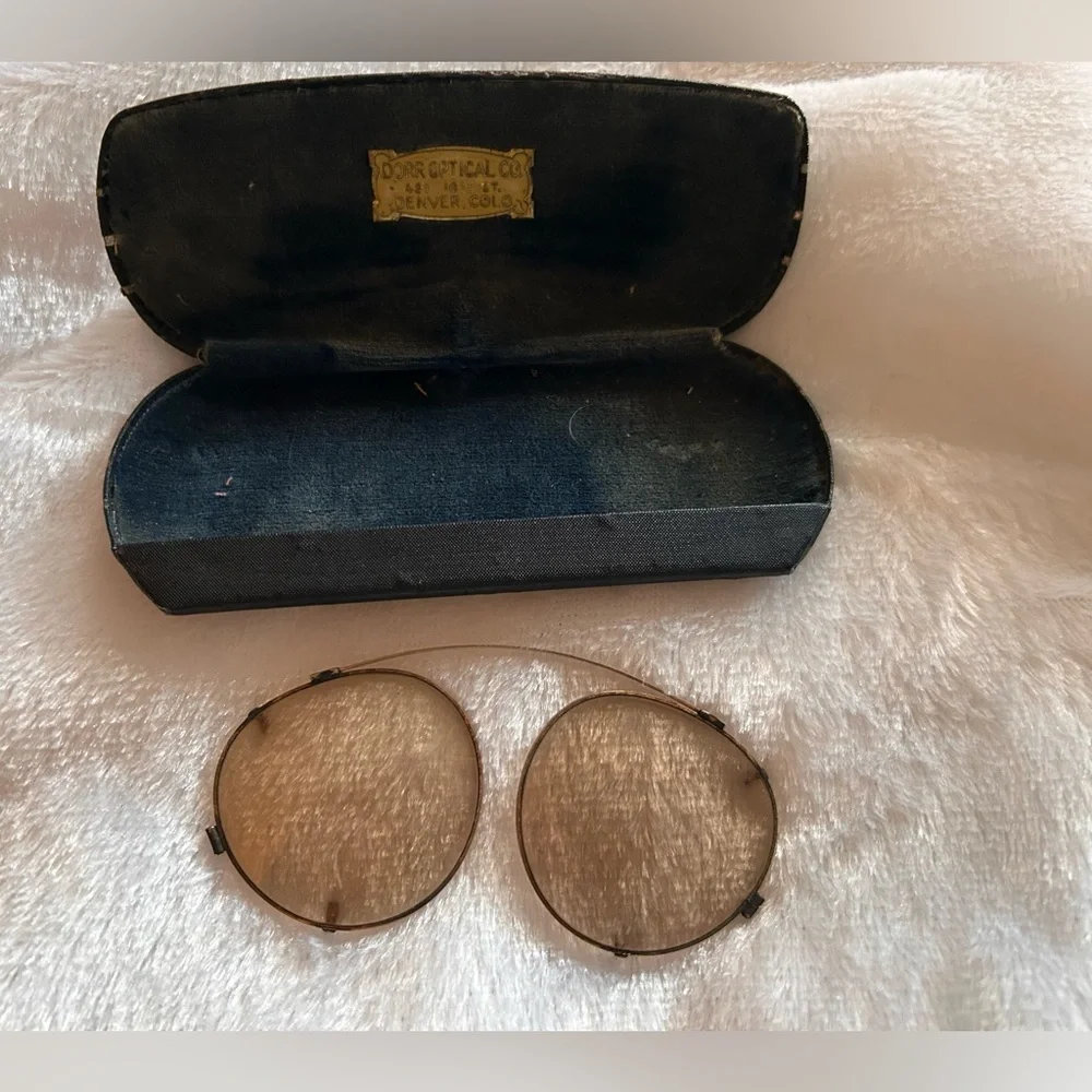 Vintage Dorr Optical Brass Clip-On Sunglasses With Case